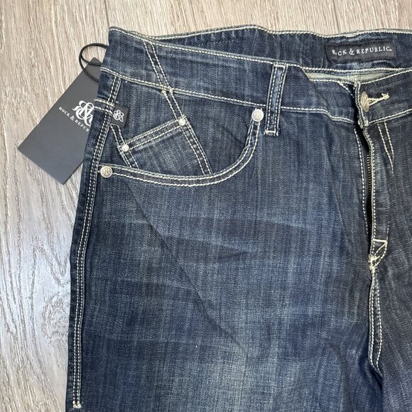 Rock & Republic Jeans Womens 13W  M  Dark Wash BOOTCUT  Bling WINGS - Picture 9 of 11